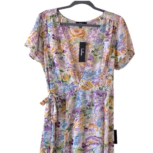 Lulus | Feels Magical Ivory Floral Print Short Sleeve Wrap Maxi Dress - Picture 8 of 12